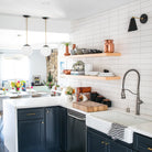 Alto Rod 8" Opal shown in Matte Black and Brass. Interior design by Jillian Clark of @100_layercake. Photo by Scott Clark