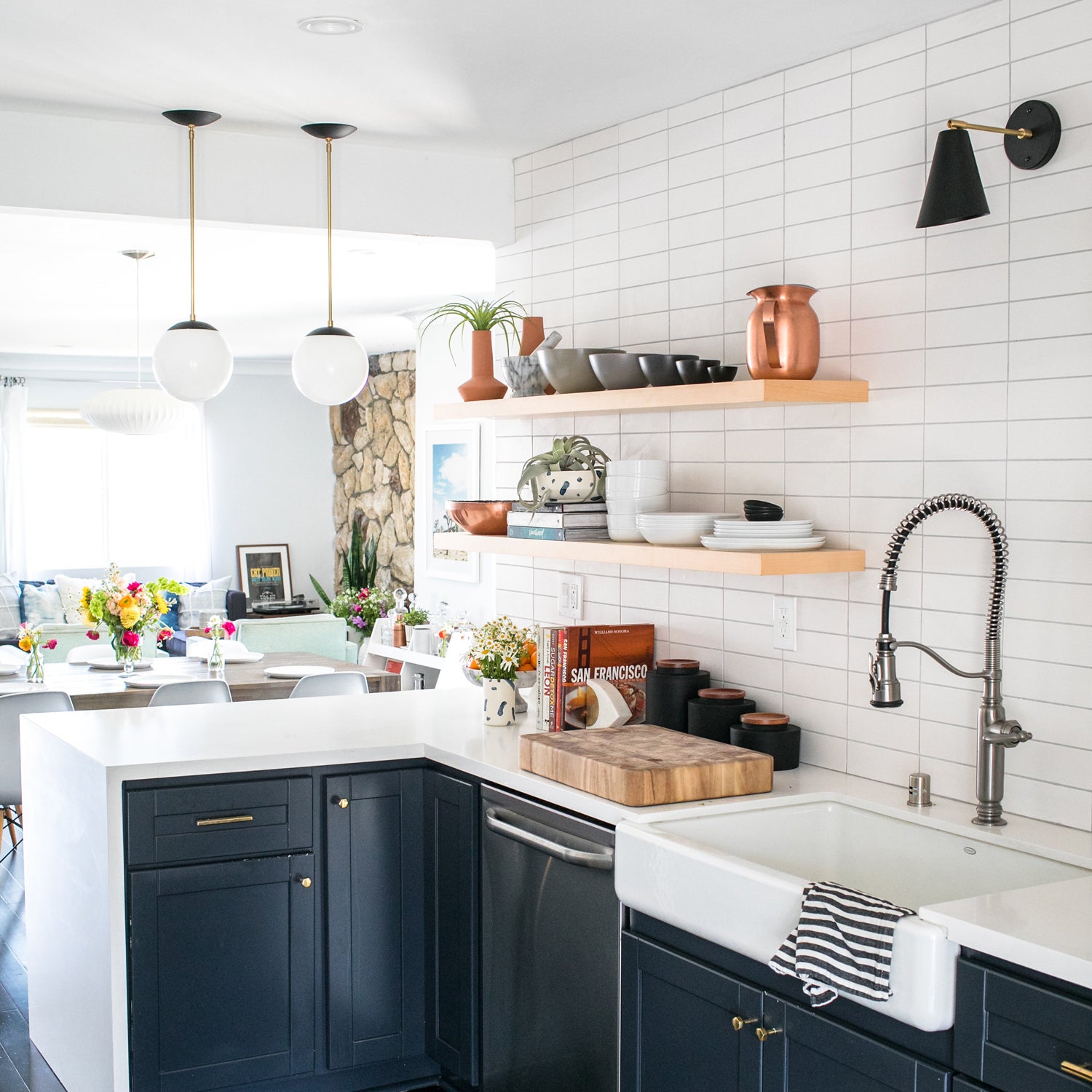 Alto Rod 8" Opal shown in Matte Black and Brass. Interior design by Jillian Clark of @100_layercake. Photo by Scott Clark