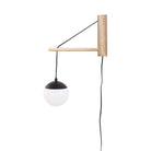Alto 14" Wood Arm Sconce shown in Matte Black with Birch, a 6" Opal globe, and a Black Plug-in Cord