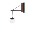 Alto 14" Wood Arm Sconce shown in Matte Black with Walnut, a 6" Opal globe, and a Black Hardwired Cord