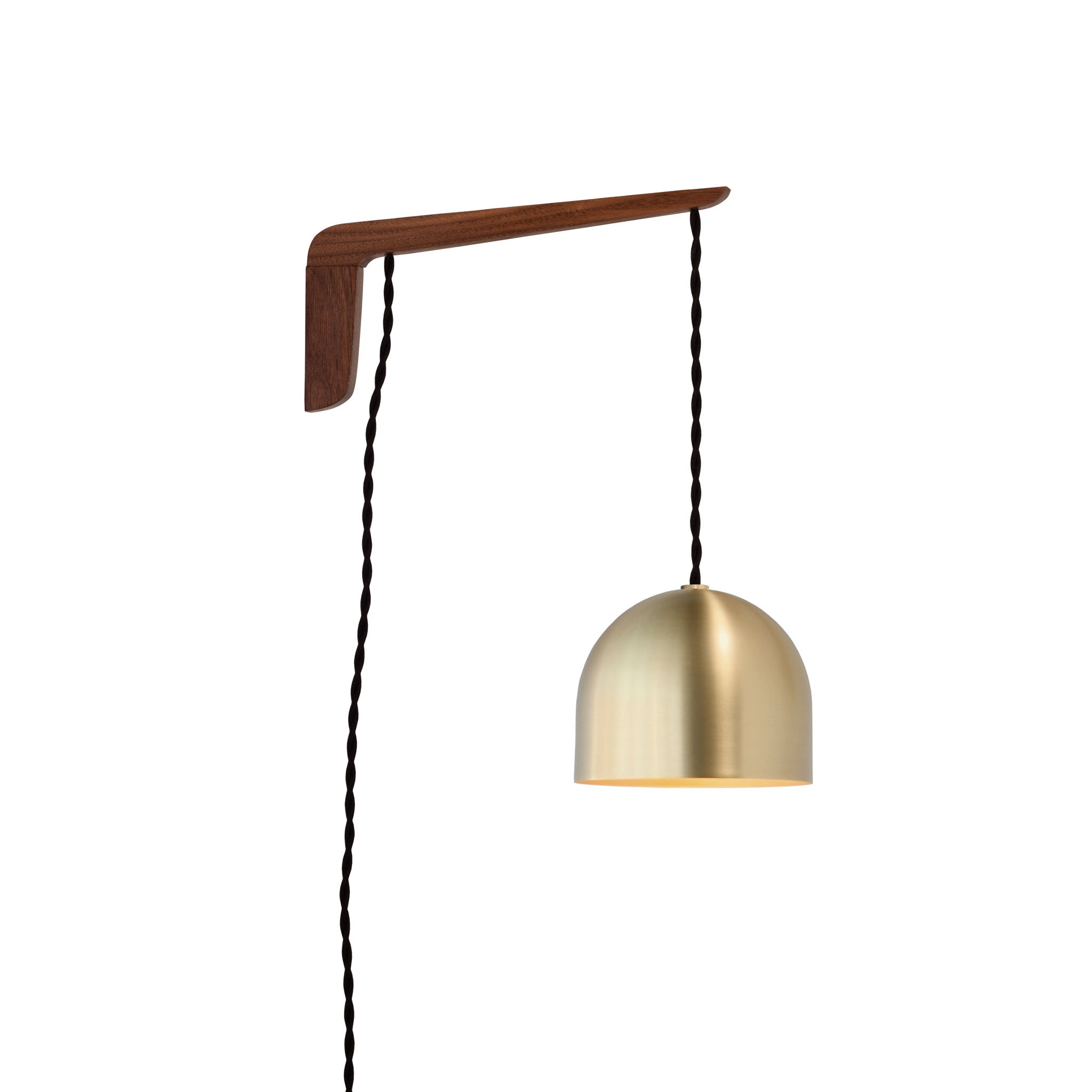 Swing Arm Amélie 6" shown in Walnut with Black twisted cord and Brass metal finish