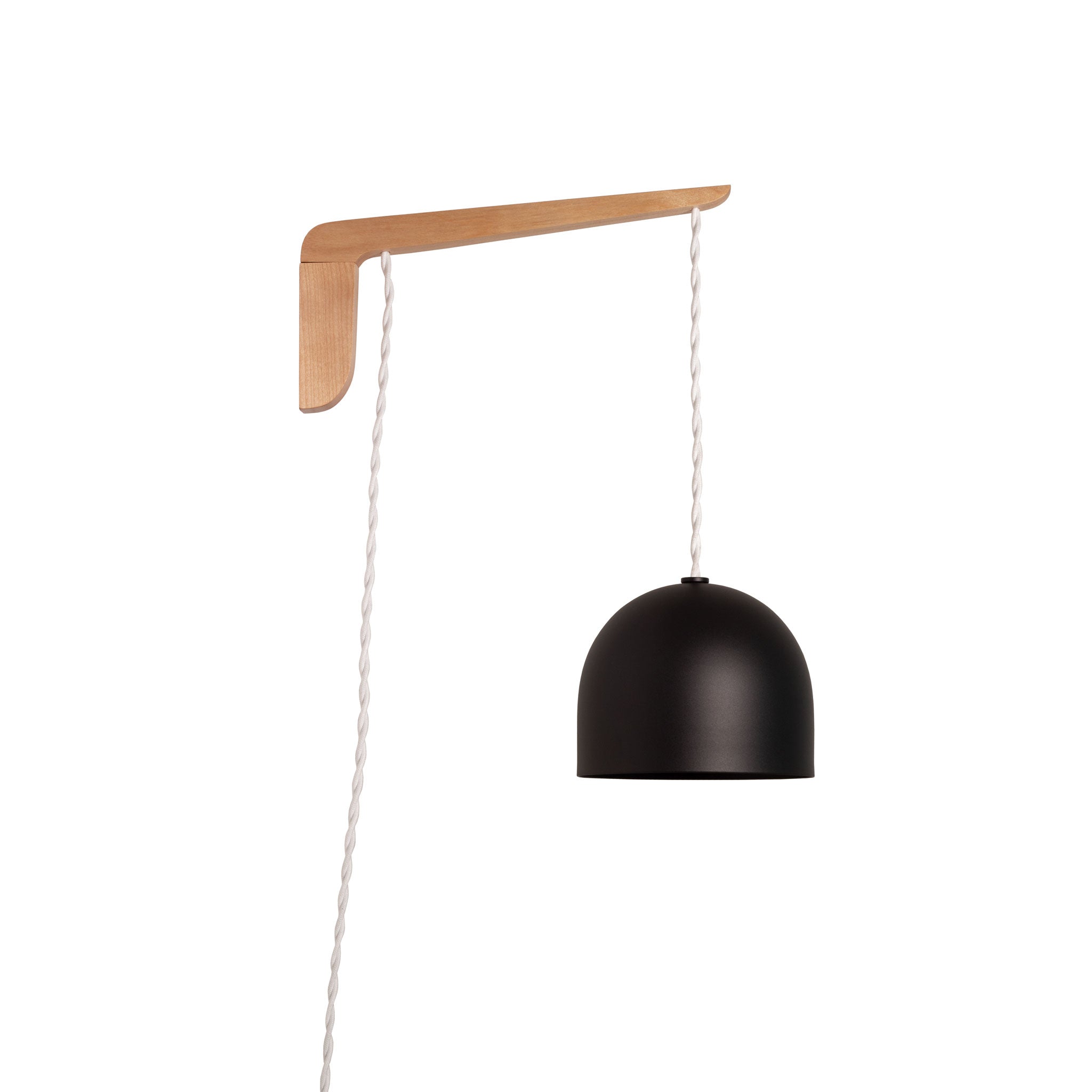 Swing Arm Amélie 6" shown in Maple with White twisted cord and Matte Black metal finish