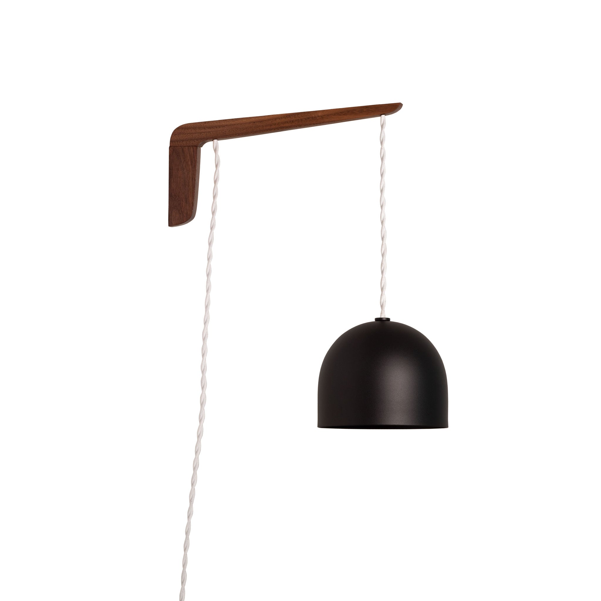 Swing Arm Amélie 6" shown in Walnut with White twisted cord and Matte Black metal finish