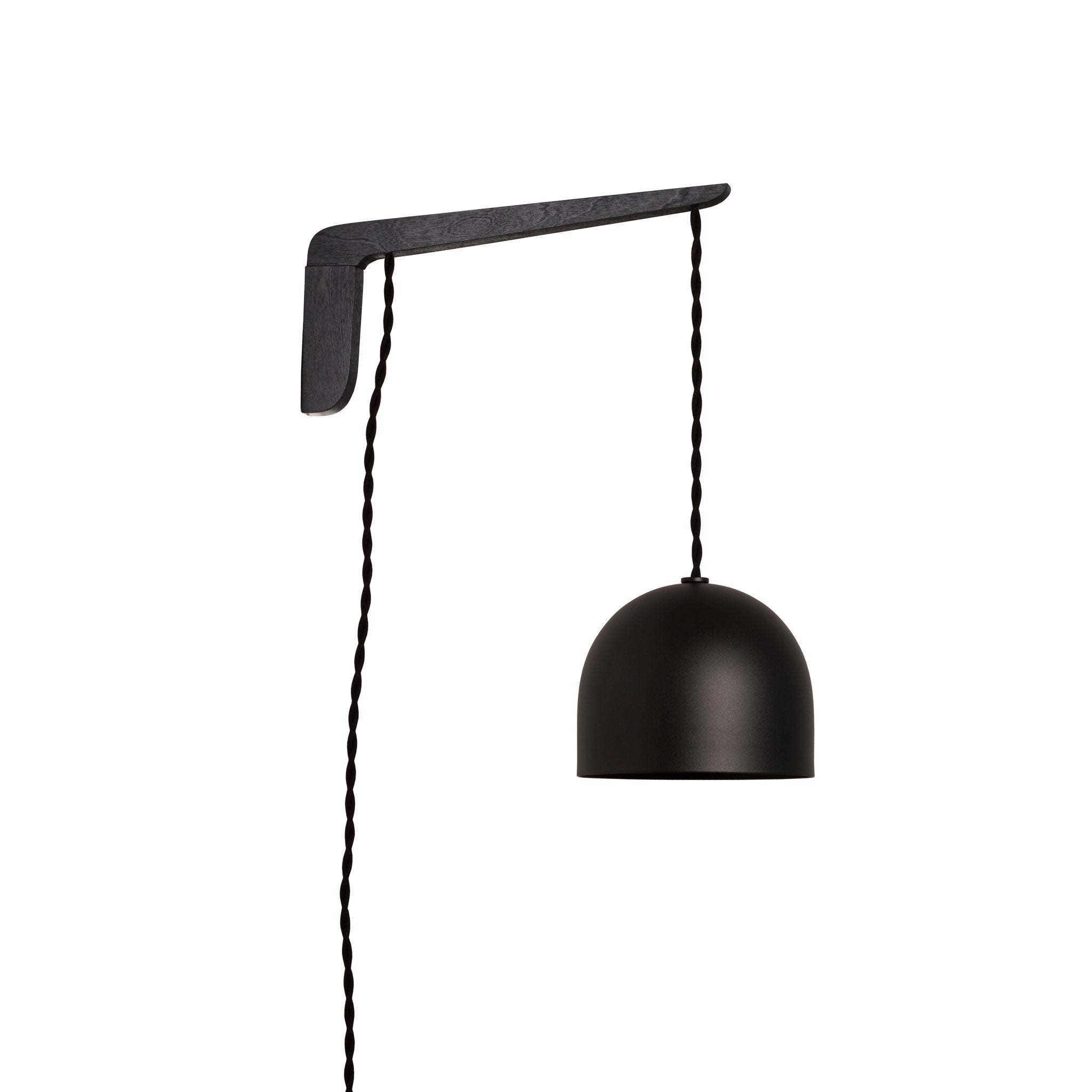 Swing Arm Amélie 6" shown in Black Stained wood finish with Black twisted cord and Matte Black metal finish