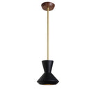Bobbie Rod Pendant shown in Eclipse Black Glaze Ceramic with a Brass Metal finish and a Walnut canopy