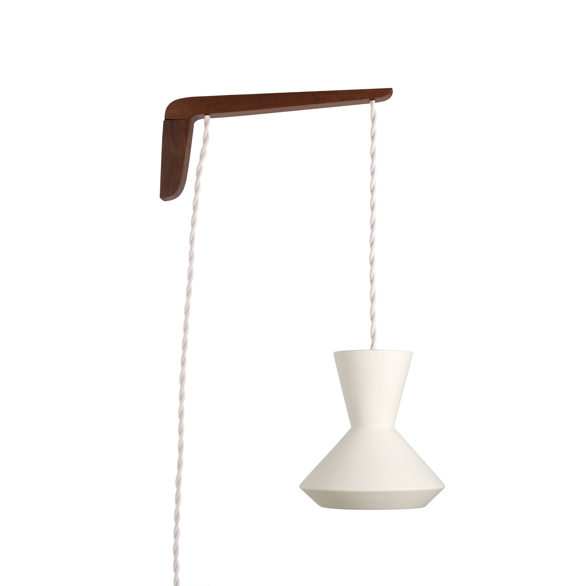 Bobbie Swing shown in Natural White Glaze with Walnut wood and White Twist cord