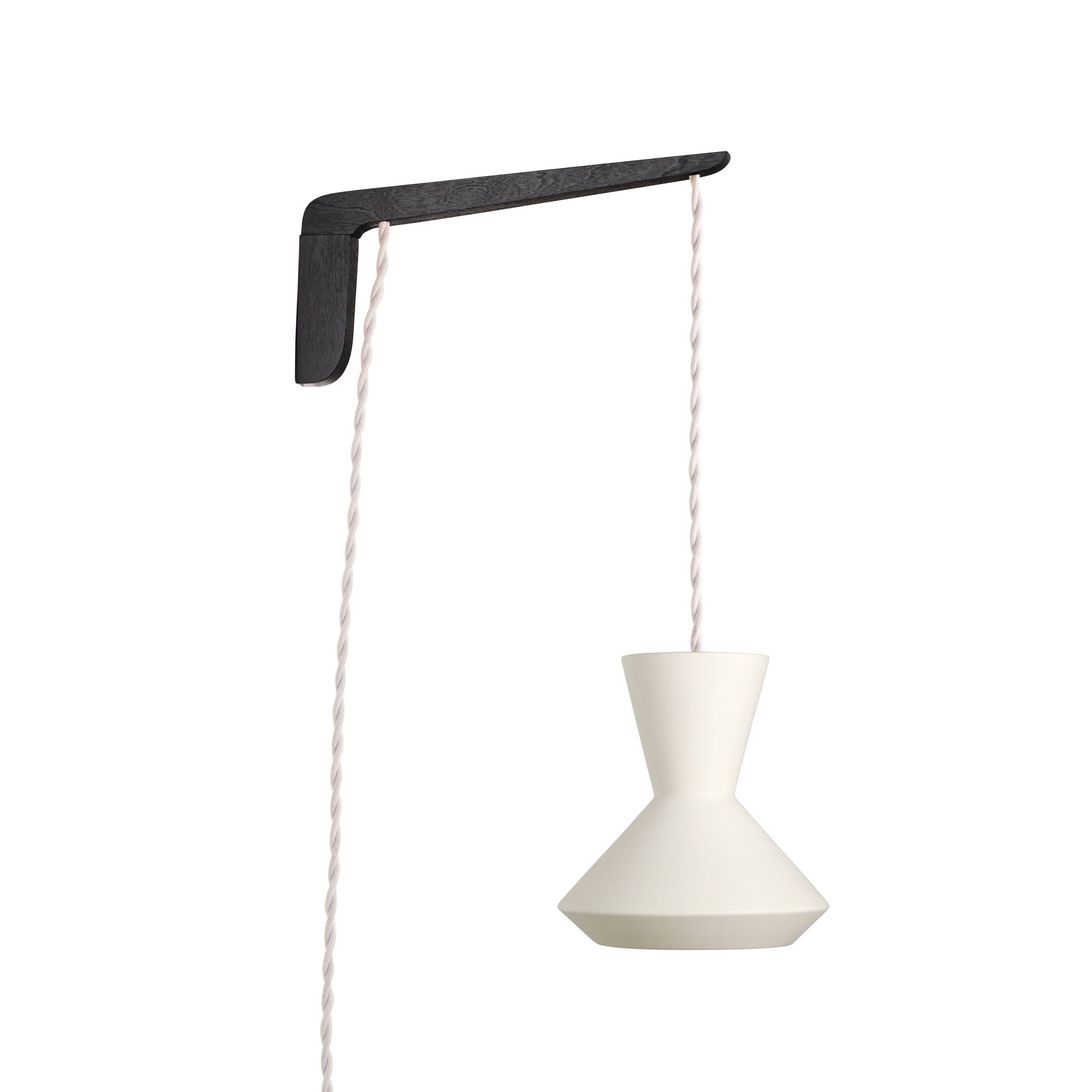 Bobbie Swing shown in Natural White Glaze with Black Stained wood finish and White Twist cord