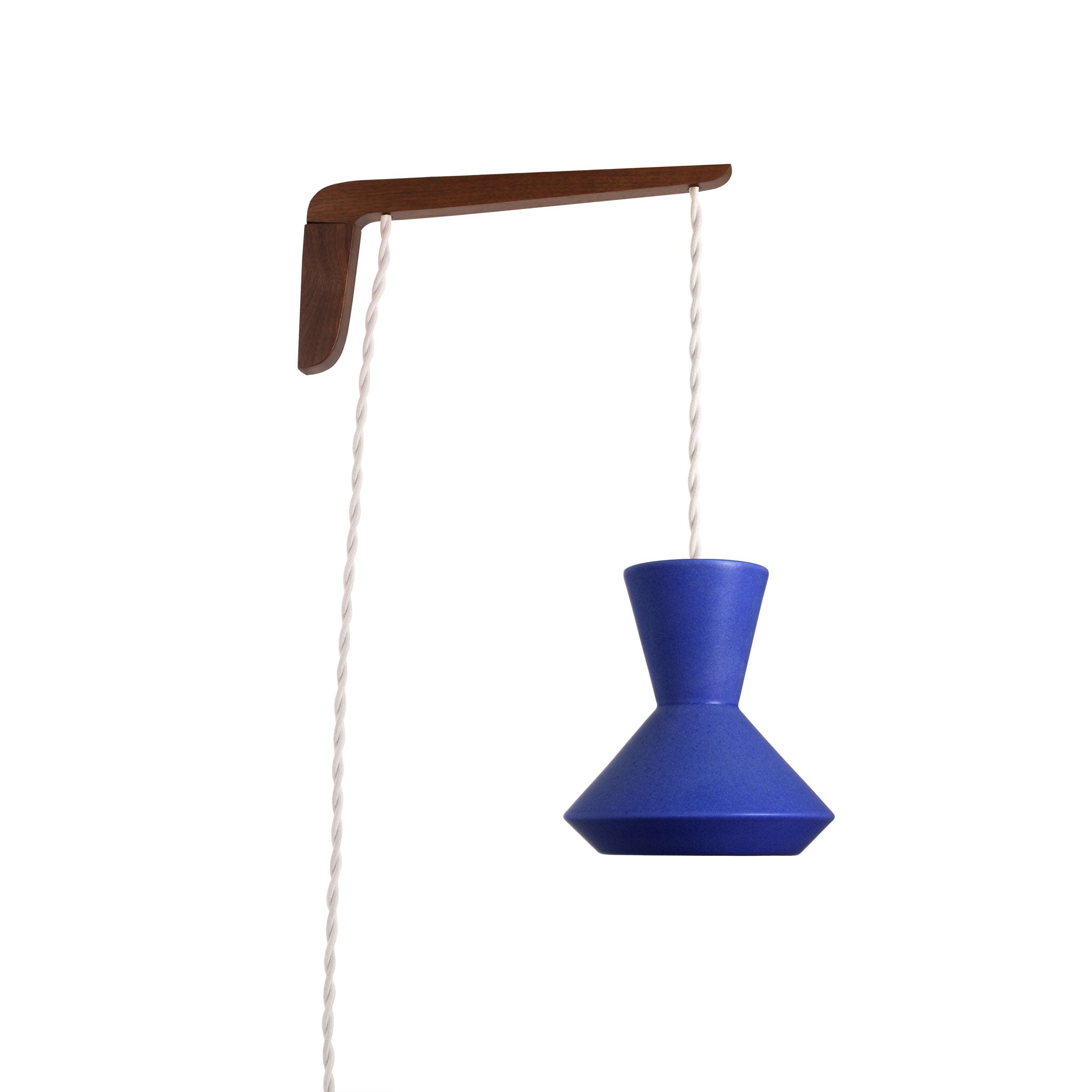 Bobbie Swing shown in Cobalt Blue Glaze with Walnut wood and White Twist cord