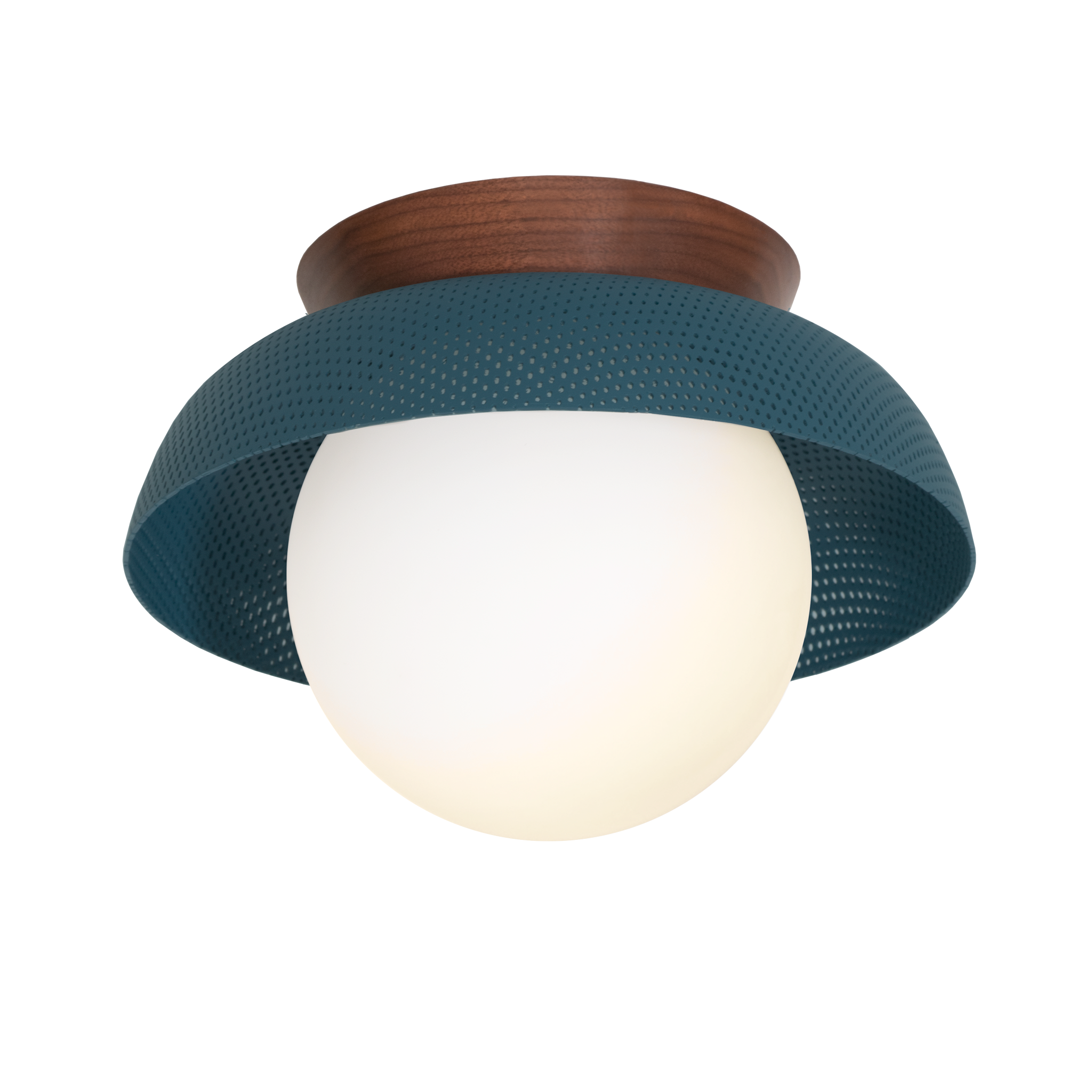 Lexi Large 6" shown with Perforated shade in Ocean Blue and Walnut canopy