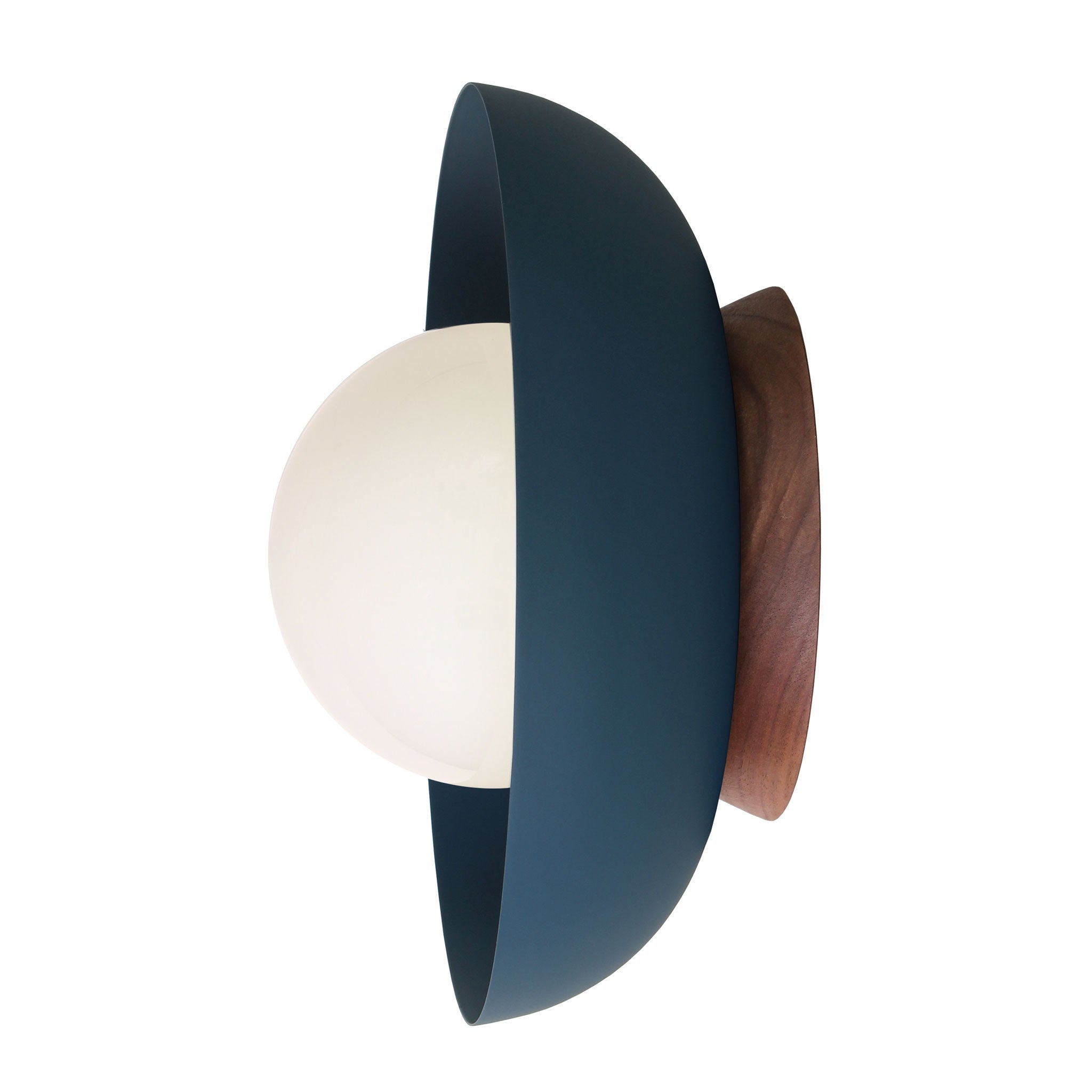 Lexi Large 6” shown with a Solid shade in Ocean Blue and Walnut canopy