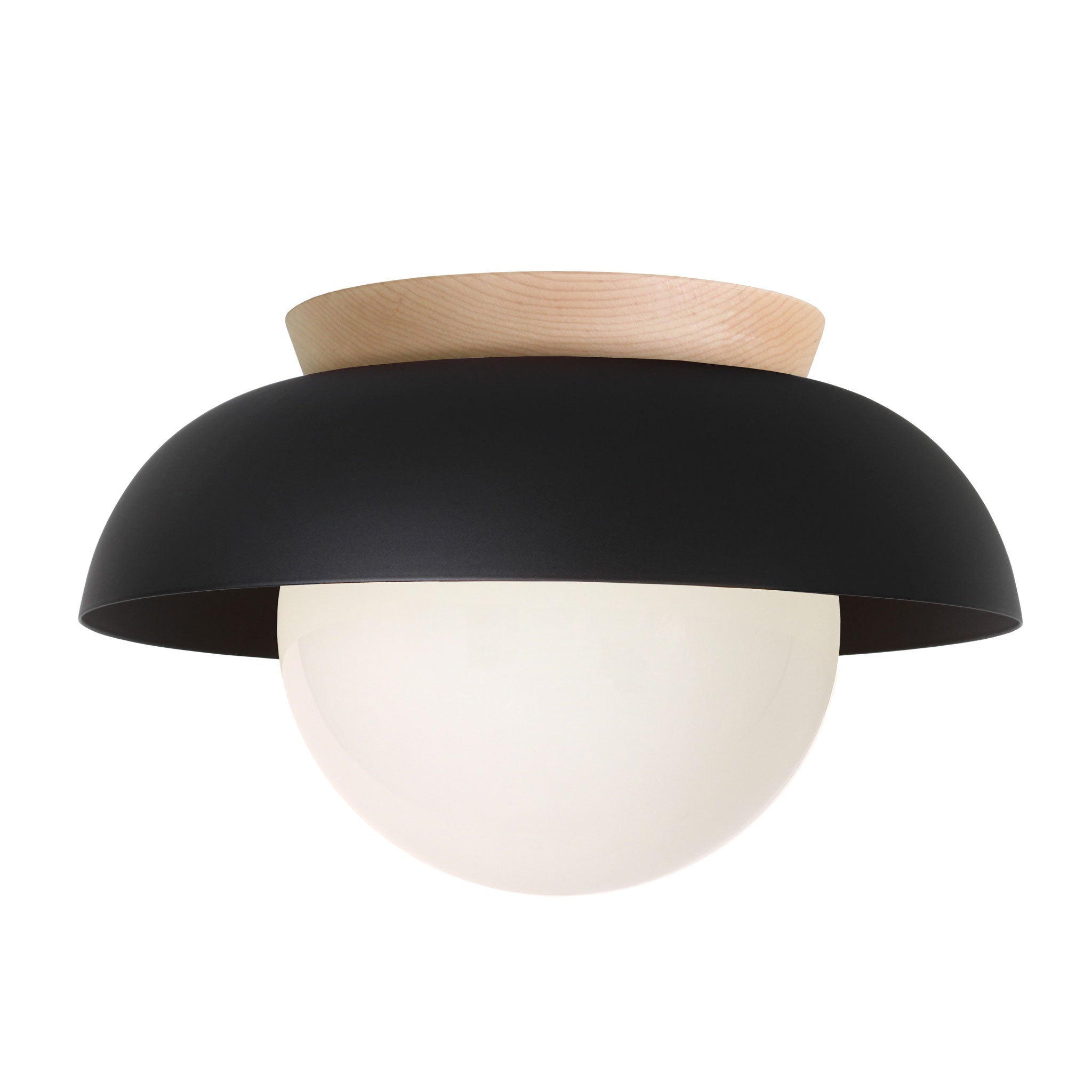 Lexi Large 8” shown with a Solid shade in Matte Black and Maple canopy