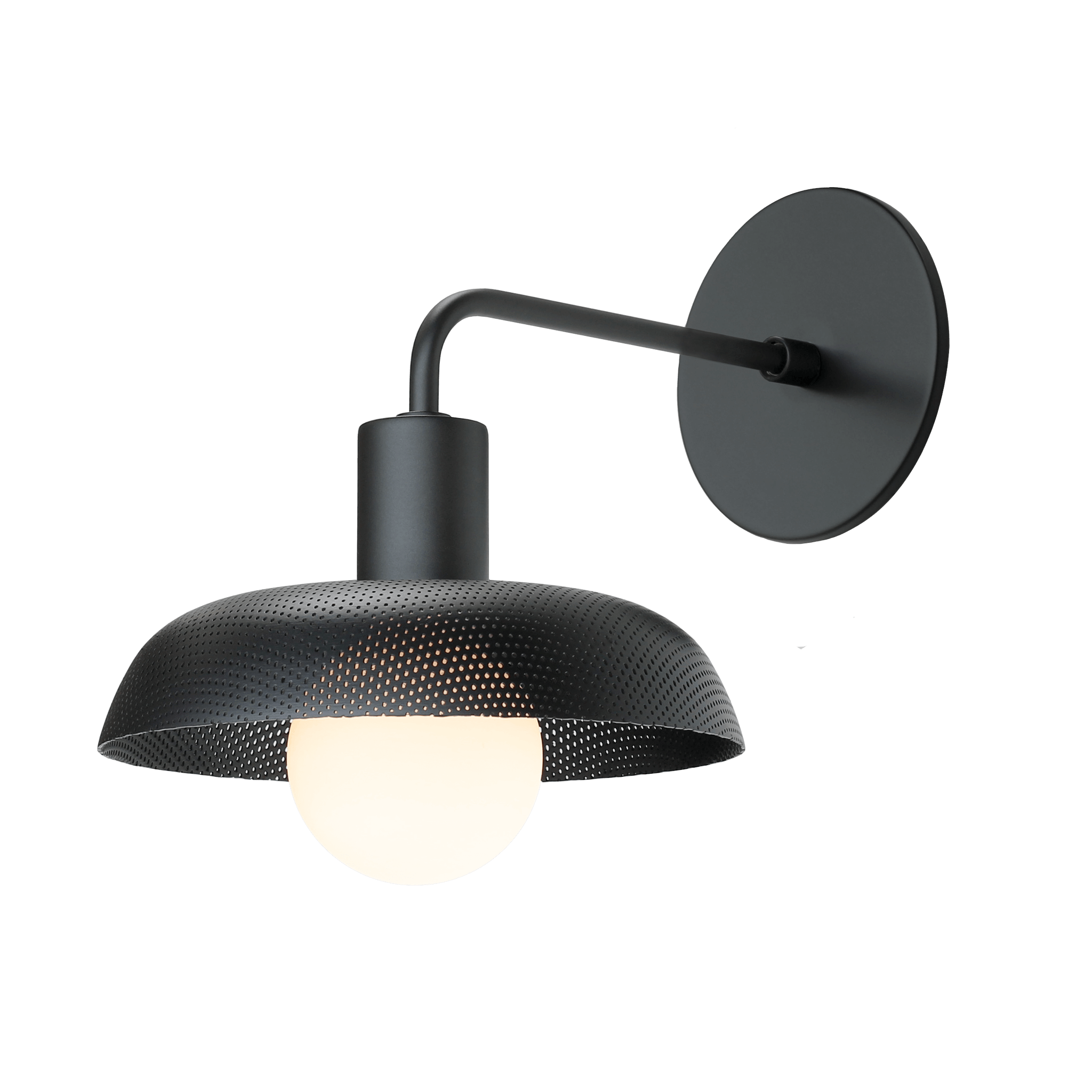 Sally Sconce shown with a Perforated shade in Matte Black and Matte Black fixture finish