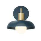Sally Sconce shown with a Perforated Shade in Ocean Blue and Brass accents 