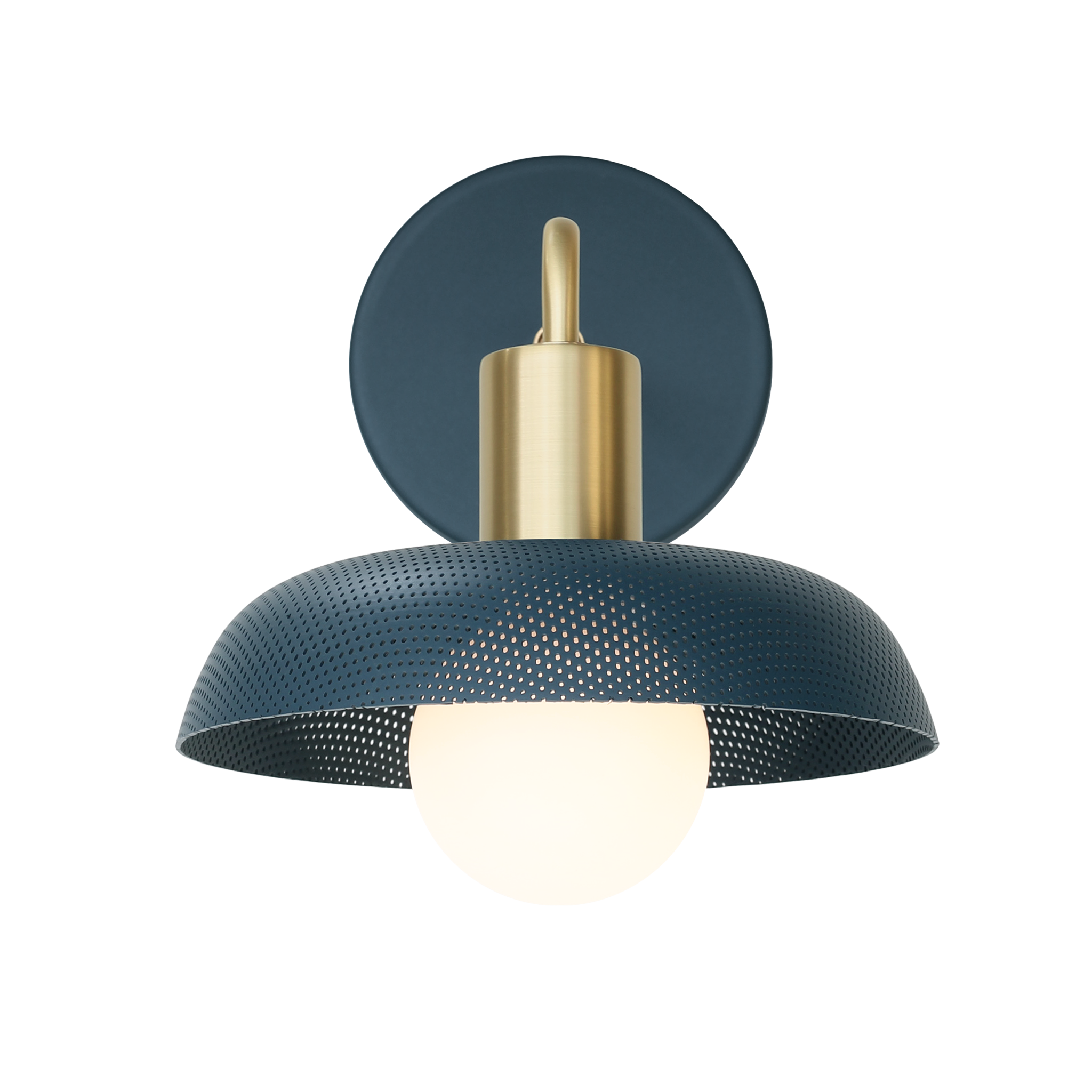 Sally Sconce shown with a Perforated shade in Ocean Blue and Brass fixture finish