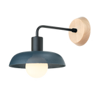Sally Sconce with Wood Canopy shown in Ocean Blue with Matte Black fixture finish and Maple canopy