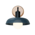 Sally Sconce with Wood Canopy shown in Ocean Blue with Matte Black fixture finish and Maple canopy