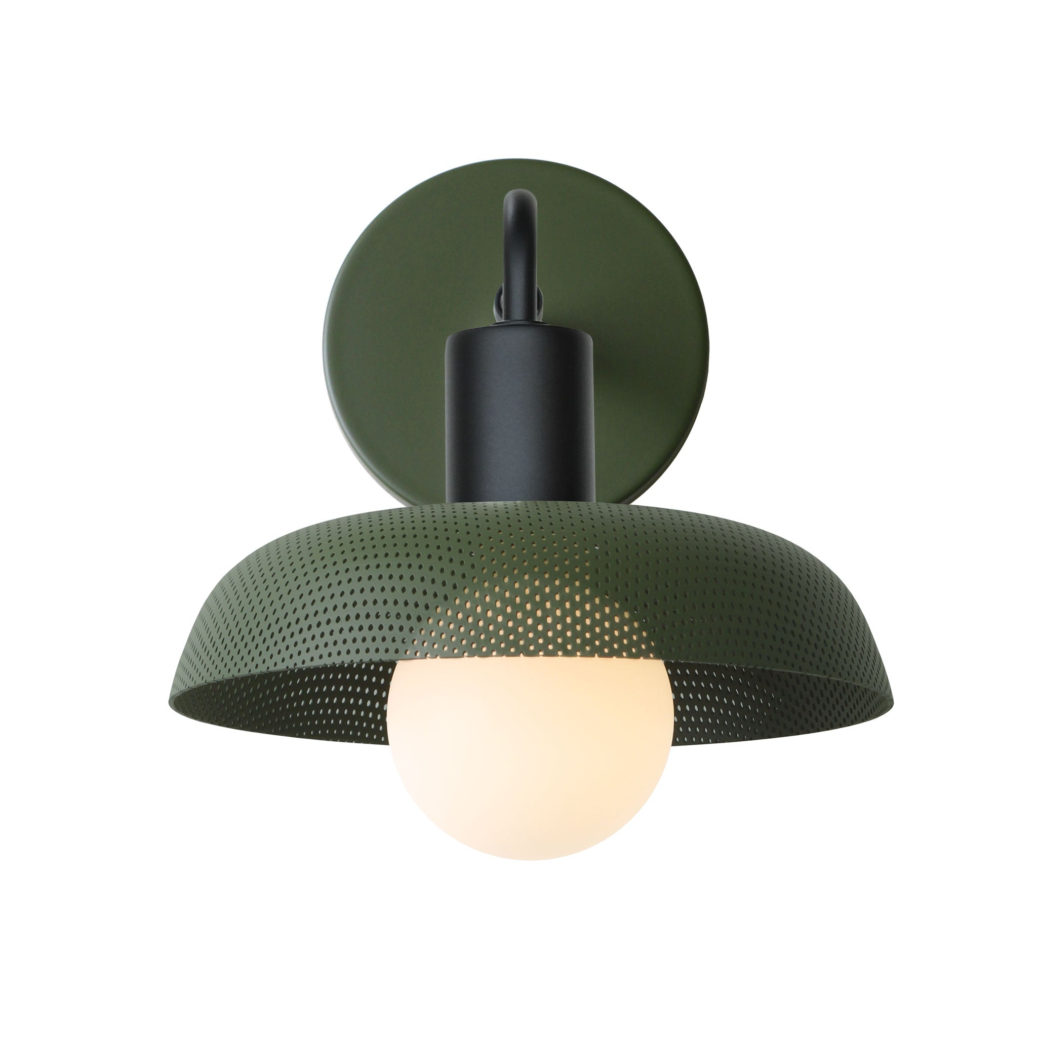 Sally Sconce shown with a Perforated shade in Secret Garden Green and Matte Black fixture finish