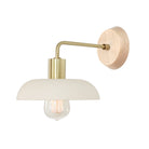 Terra Sconce with Wood Canopy shown in Bone Ceramic with Brass metal and Maple canopy
