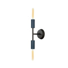 Venus Mini Sconce. Shown in Ocean Blue + Matte Black finish with Black Stained wood canopy addition. (T9 light bulbs shown, not included). Cedar and Moss