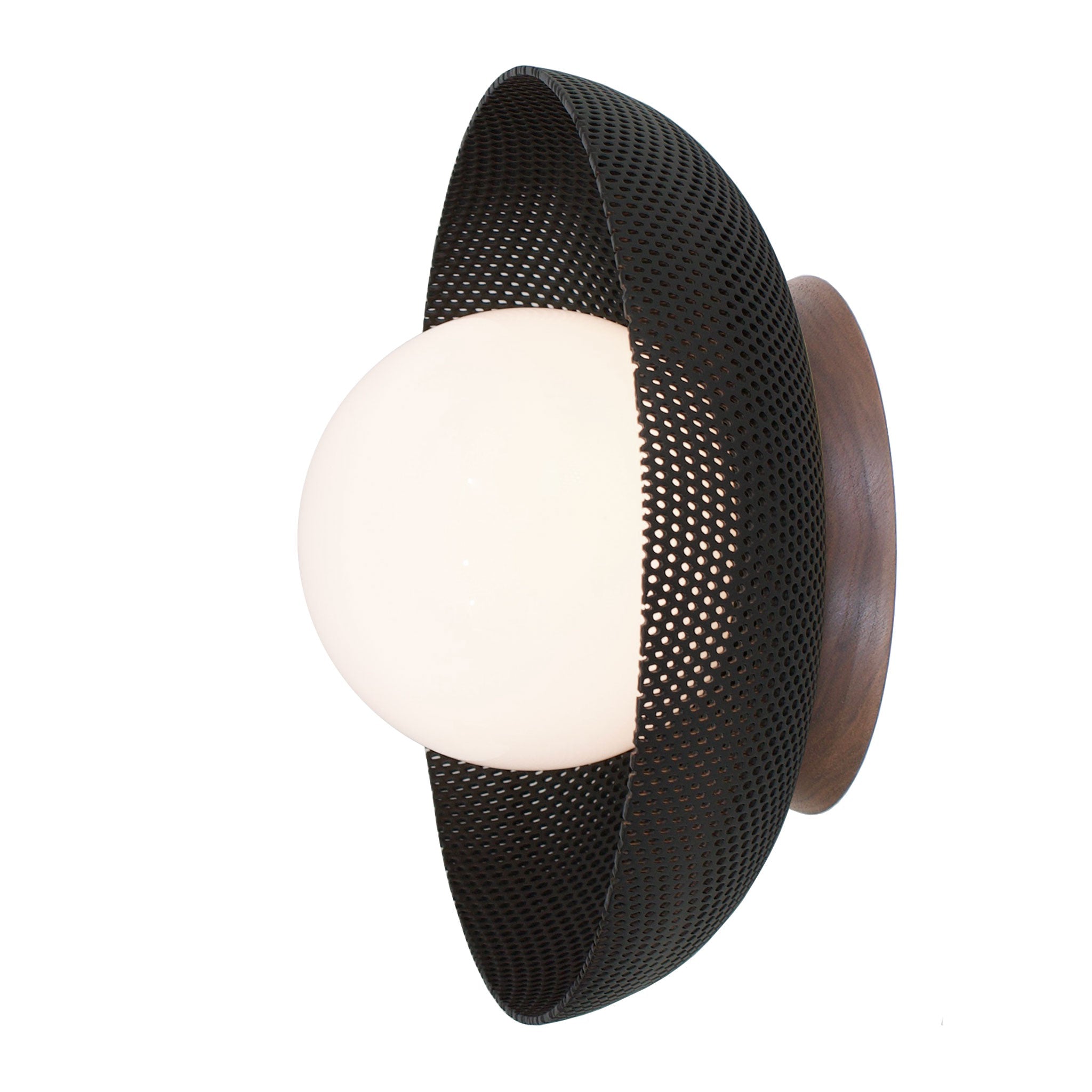Lexi Large 6” shown with a Perforated shade in Matte Black and Walnut canopy