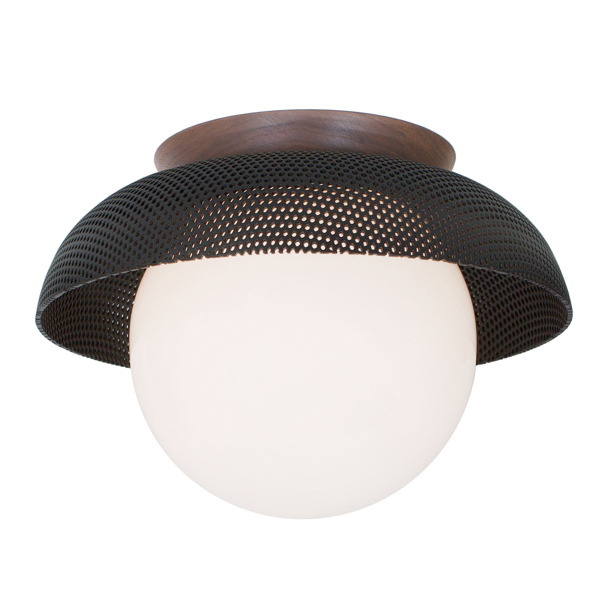Lexi Large 8” shown with a Perforated shade in Matte Black and Walnut canopy