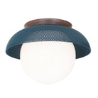 Lexi Large 8” shown with a Perforated shade in Ocean Blue and Walnut canopy