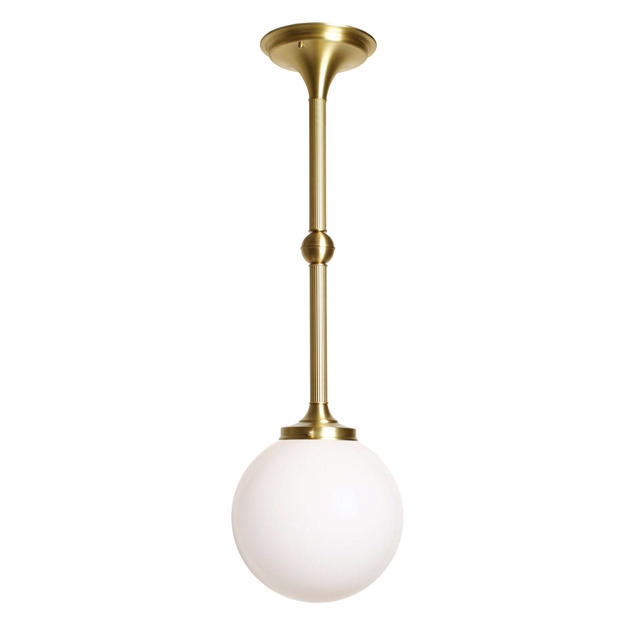 Cedar and Moss - Sorbonne Pendant 10" Globe shown in Brass at 32" Overall Length