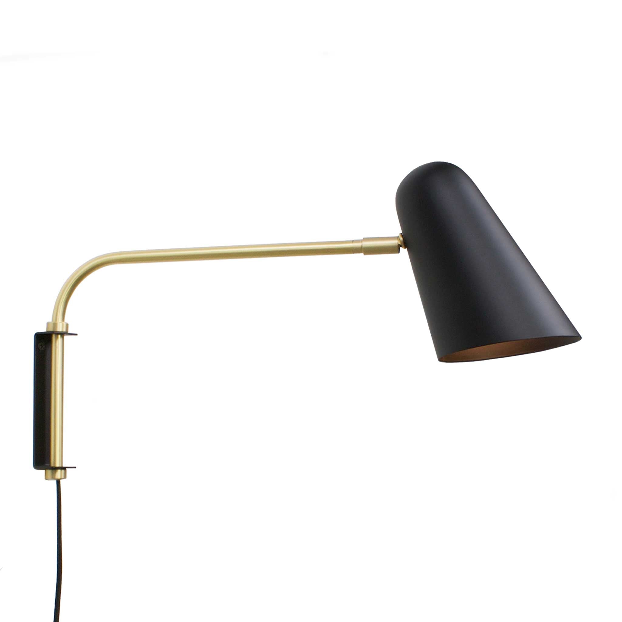 Cedar and Moss Wildwood Swing shown in Matte Black with Brass with plug-in cord