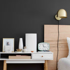 Amélie Sconce 8" shown in Brass with a Black Twisted Cloth cord. Interior Design by Erin Barrett of Sunwoven. Photo by Margeret Wright