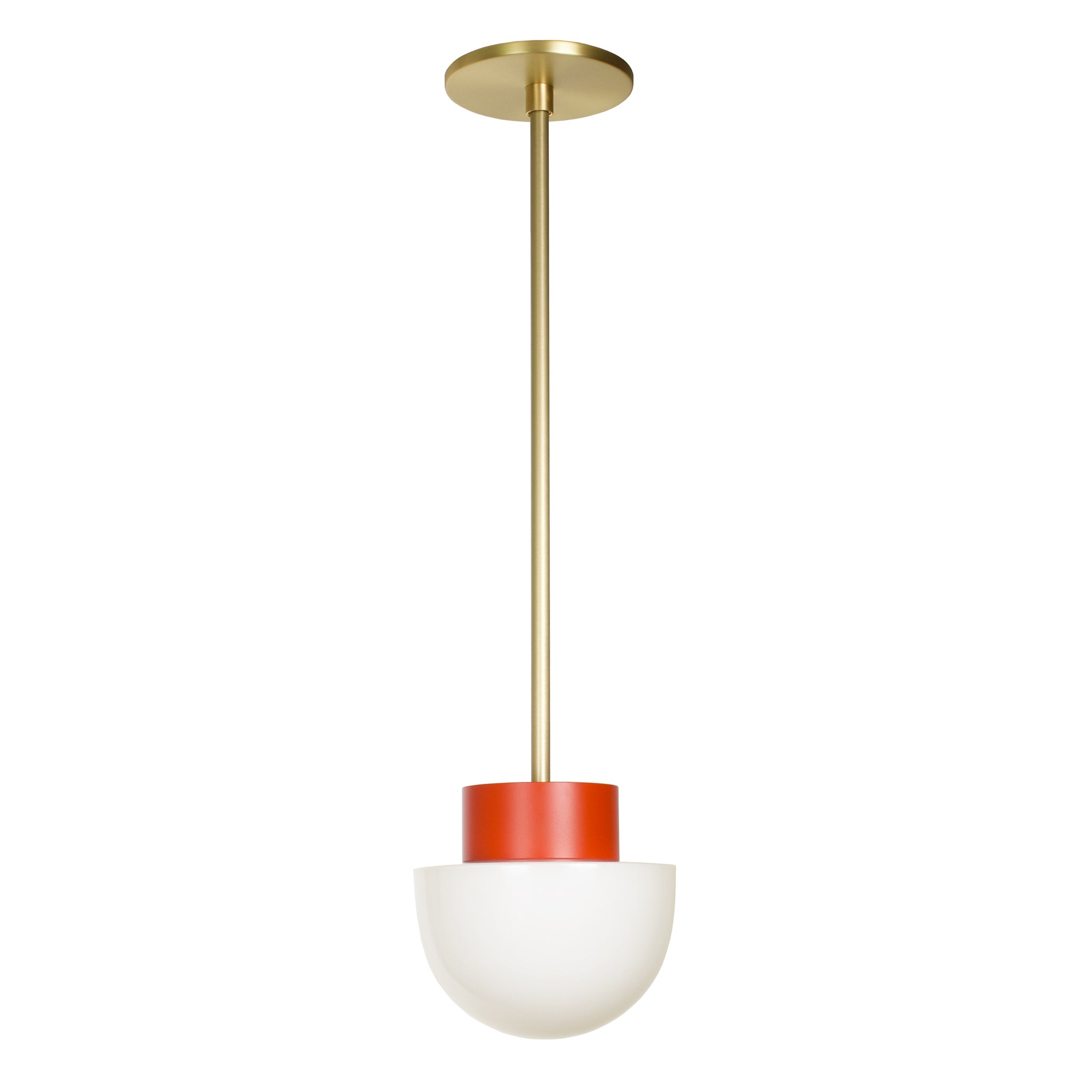 Anni Pendant shown with a Brass rod and canopy and Persimmon accent finish
