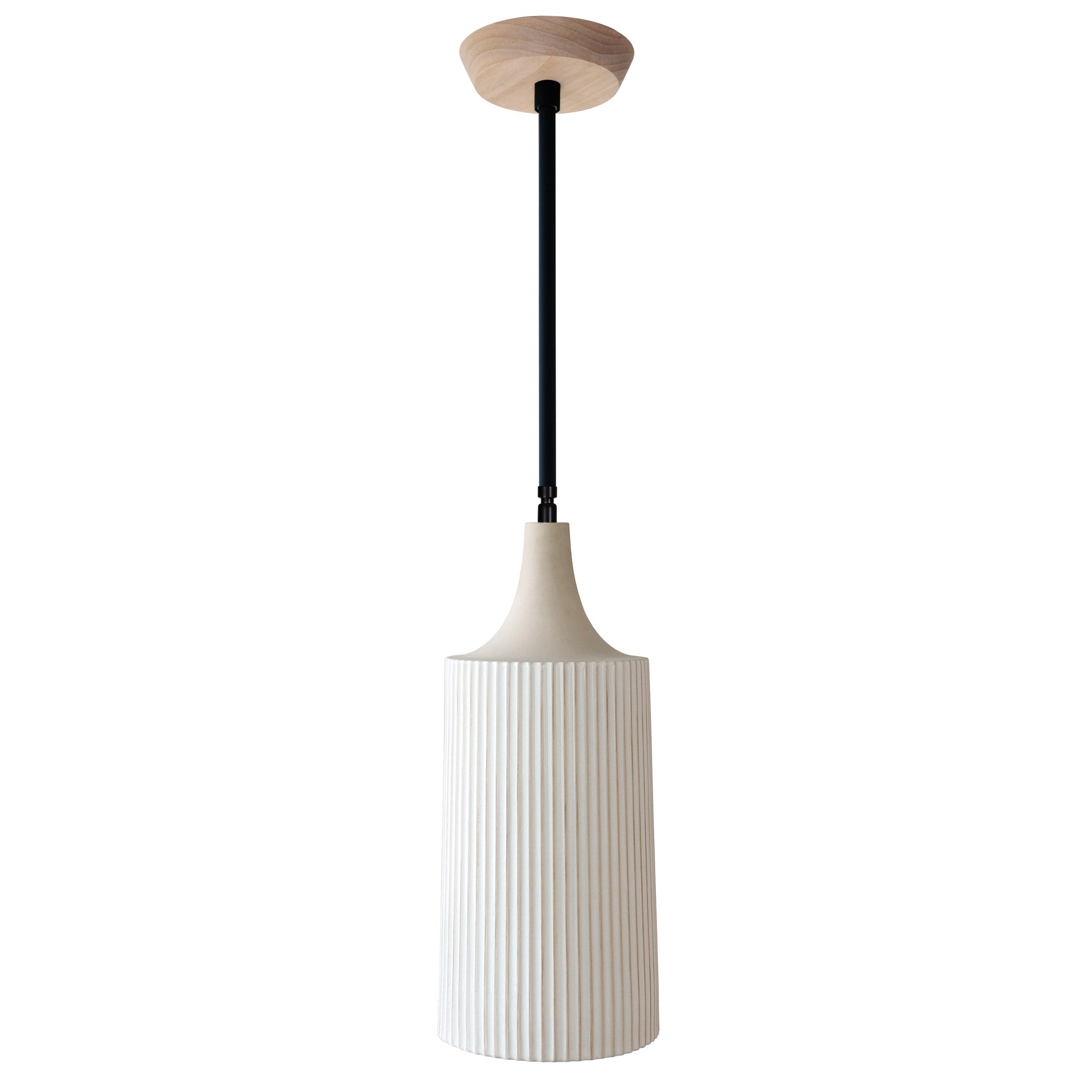 Tumwater Large Pendant shown in Matte Black with Maple canopy