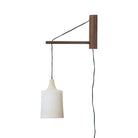 Tumwater 14" Wood Arm Sconce shown in Walnut with a Black Plug-in Cord.