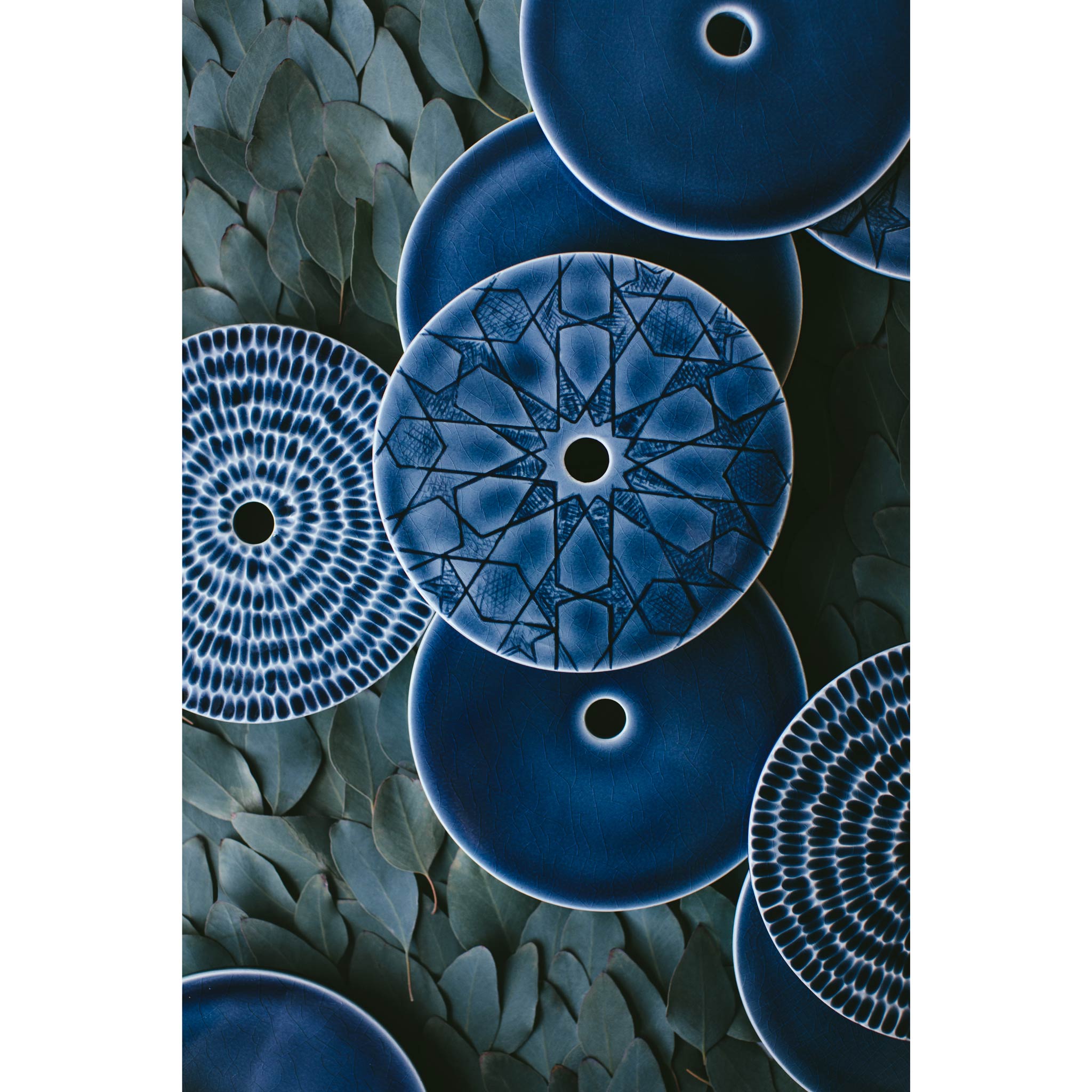 Pratt and Larson Ceramic canopies shown in Indigo Blue