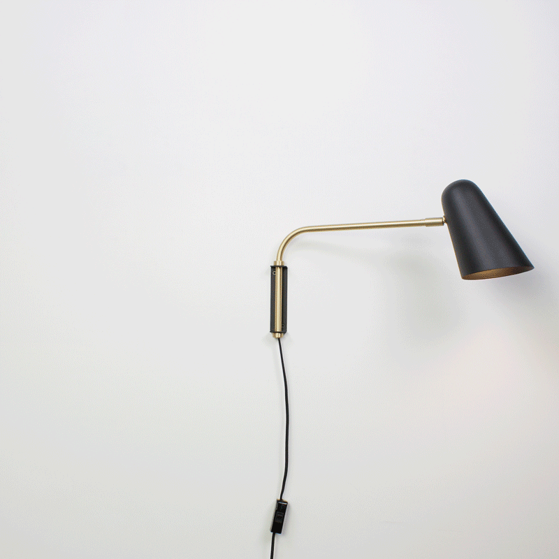 Cedar and Moss Wildwood Swing shown in Matte Black with Brass with plug-in cord